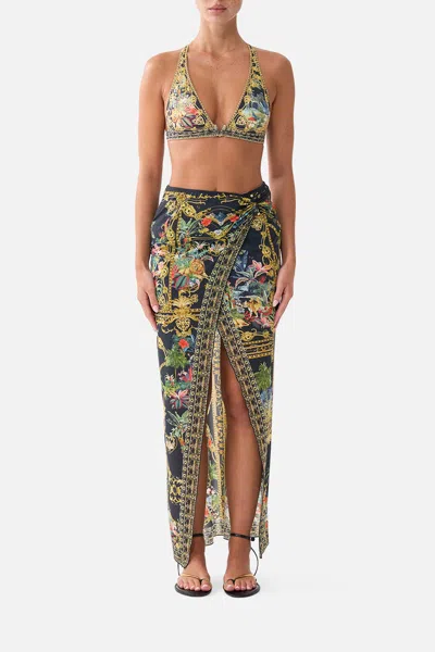 Camilla Long Sarong W Gathered Bar Trim Palace Zoology In Black