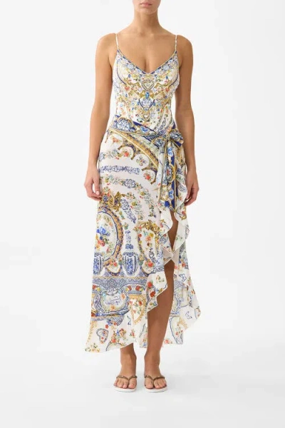Camilla Long Sarong W Tie Waist And Frill Edge In Multi