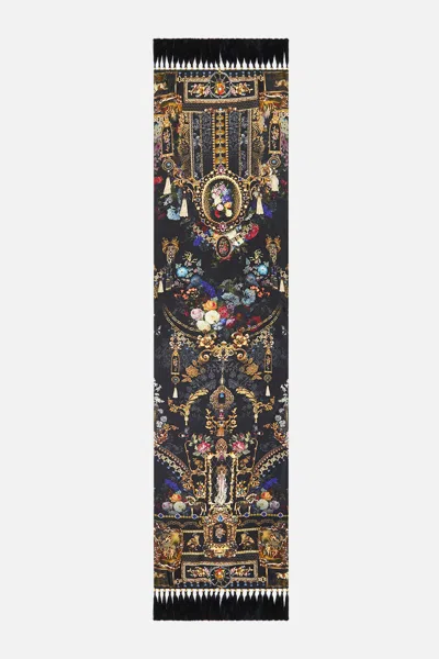 Camilla Long Scarf With Tassels Night Garden In Black
