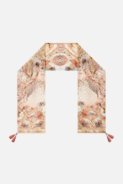Camilla Long Silk Crinkle Chiffon Scarf Aranjuez Animalia In Brown