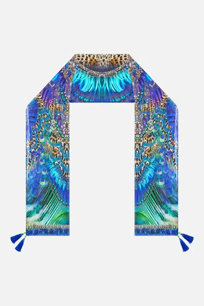 Camilla Long Silk Crinkle Chiffon Scarf Cosmic Zoology In Blue