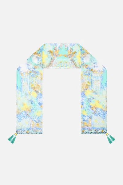 Camilla Long Silk Crinkle Chiffon Scarf Dial Up The Tiles In Blue