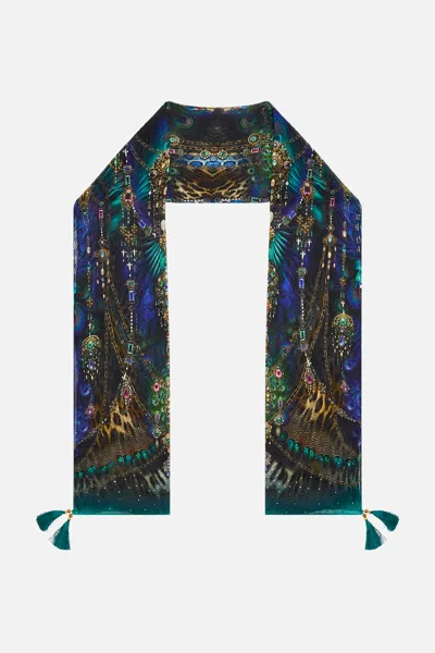 Camilla Long Silk Crinkle Chiffon Scarf Dominican Decadence In Blue
