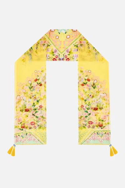 Camilla Long Silk Crinkle Chiffon Scarf Lady Limonada In Yellow