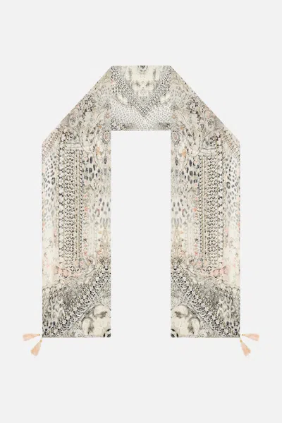 Camilla Long Silk Crinkle Chiffon Scarf Marble Heaven In Gray