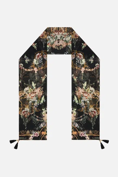 Camilla Long Silk Crinkle Chiffon Scarf Noble Endeavours In Black