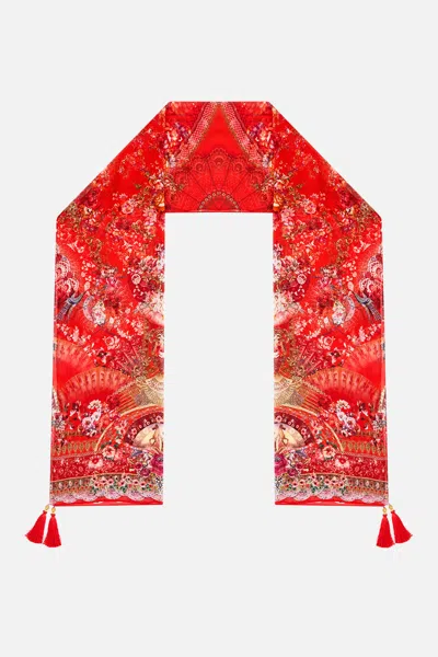 Camilla Long Silk Crinkle Chiffon Scarf Olé Olé In Red