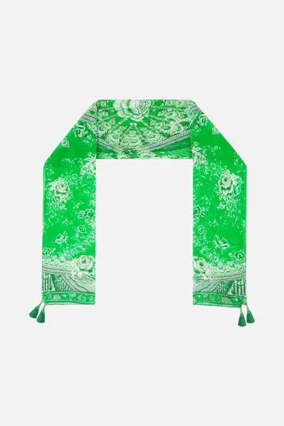 Camilla Long Silk Crinkle Chiffon Scarf Sacromonte Señorita In Green