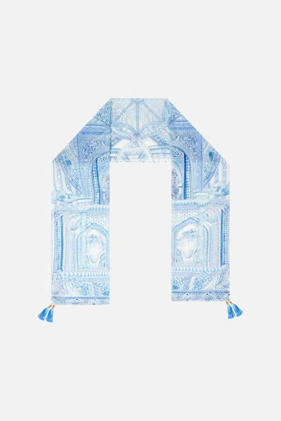 Camilla Long Silk Crinkle Chiffon Scarf The Hum Of The Alhambra In Blue
