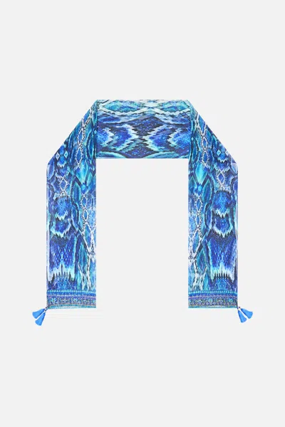 Camilla Long Silk Crinkle Chiffon Scarf The Sapphire Serpent In Blue