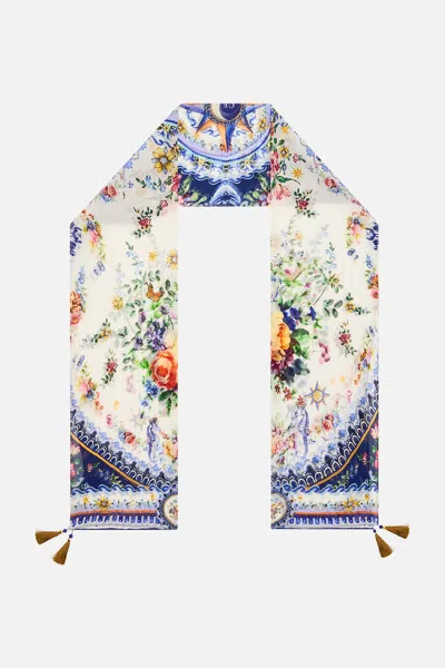 Camilla Long Silk Crinkle Chiffon Scarf Tiles Darls In White