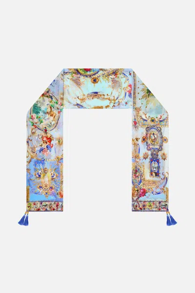 Camilla Long Silk Crinkle Chiffon Scarf Verses In Vintage In Multi
