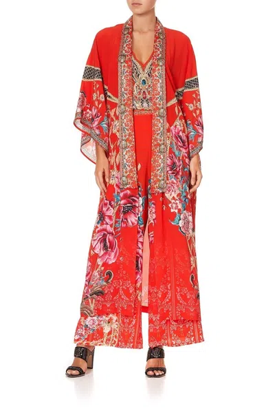 Camilla Long Silk Kimono Robe In Red