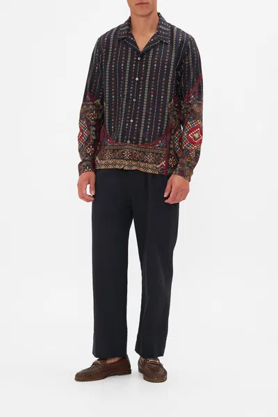 Camilla Long Sleeve Camp Collared Shirt The Wandering Ones In Brown