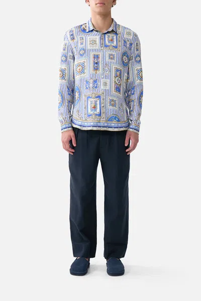 Camilla Long Sleeve Collared Shirt Ottoman Opulence In Blue