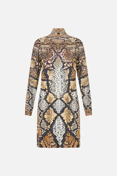 Camilla Long Sleeve Fitted Mini Dress Animalia Heirlooms In Brown