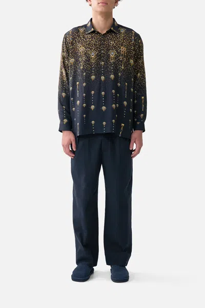 Camilla Long Sleeve Half Placket Tunic Shirt Feline Folklore In Multi