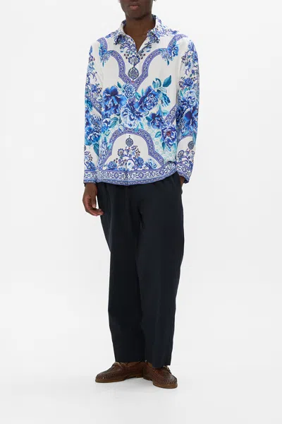 Camilla Long Sleeve Hidden Placket Shirt A Ceramic Garden In Blue
