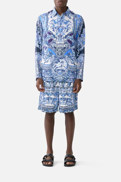 Camilla Long Sleeve Hidden Placket Shirt A Tiled Wonderland In Blue