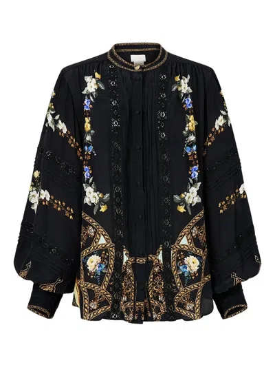 Camilla Ottoman Elegance Blouson-sleeve Blouse In Multi