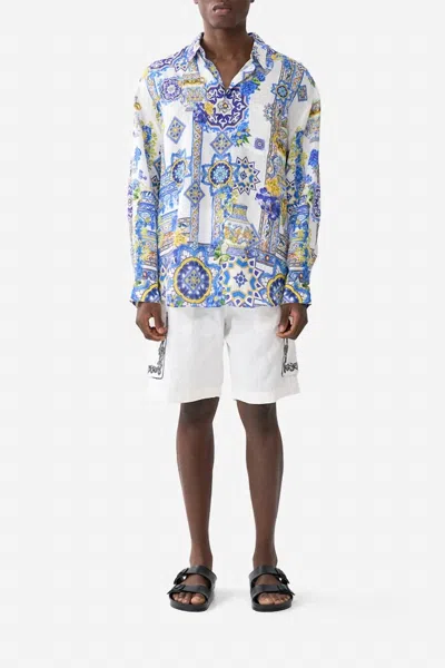 Camilla Long Sleeve Oversized Shirt In España Nirvana In Blue