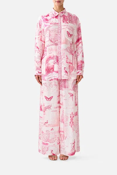 Camilla Long Sleeve Oversized Shirt With Pocket Journal De Voyage In Pattern