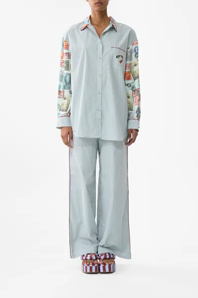 Camilla Long Sleeve Oversized Shirt With Pocket With Love From Türkiye In Blue