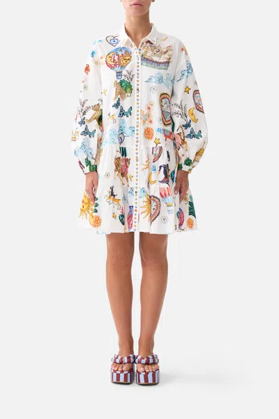 Camilla Long Sleeve Tiered Short Dress Kapadokya Kitsch In White