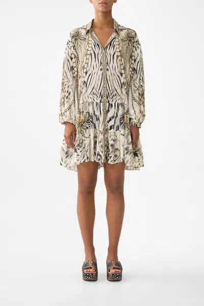 Camilla Long Sleeve Tiered Short Dress Lady Lionheart In White