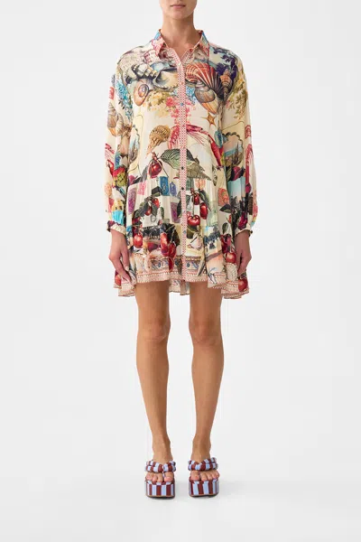 Camilla Long Sleeve Tiered Short Dress Notes From The Road In Multi
