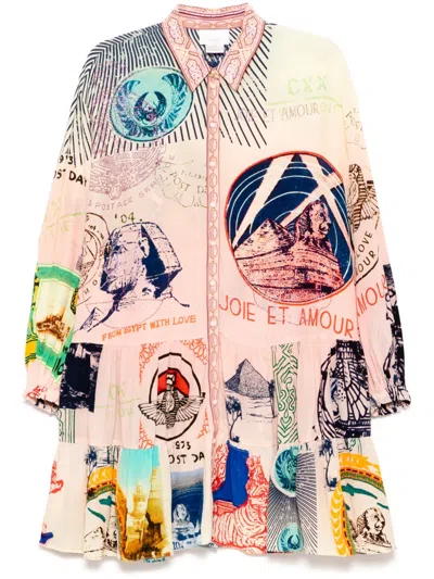 Camilla Long Sleeve Tiered Short Dress In Pink