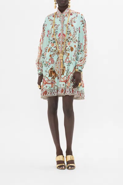 Camilla Long Sleeve Tiered Short Dress Weaving Worlds In Multi
