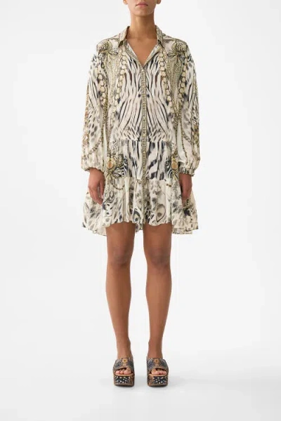 Camilla Long Sleeve Tiered Short Dress In White