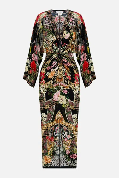 Camilla Long Split Front Twist Dress Adorned In Alexandria