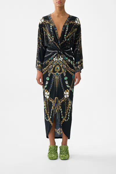 Camilla Long Split Front Twist Dress Amulets And Alchemy In Black