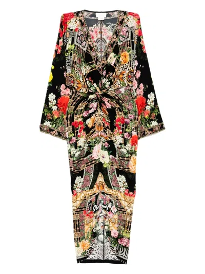 Camilla Long Split Front Twist Dress In Black