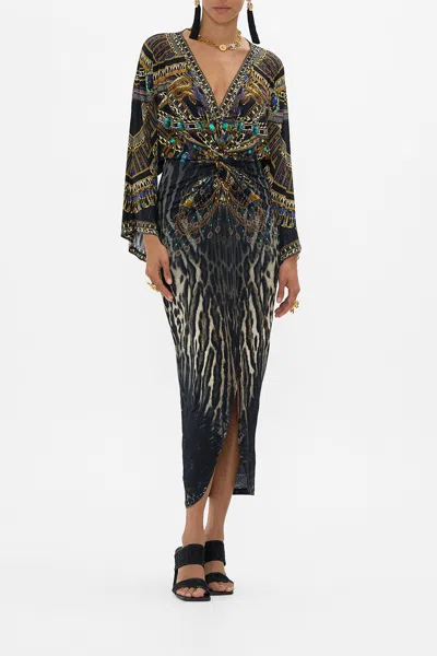 Camilla Long Split Front Twist Dress Cat Worship In Black