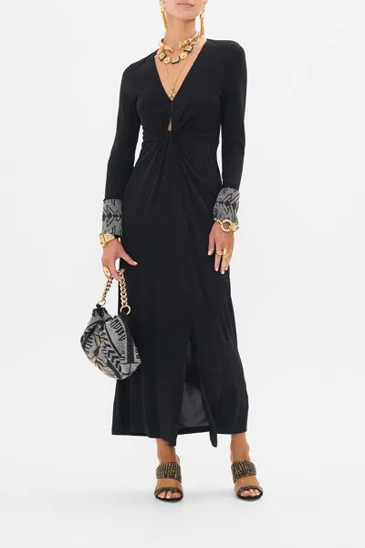 Camilla Long V Neck Twist Front Jersey Dress Cartouche Kingdom In Black