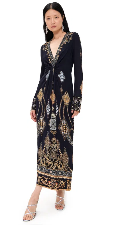 Camilla Long V Neck Twist Front Jersey Dress The Imperial Gate In Black