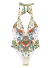 Camilla Low Back Halter One Piece In White