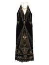 Camilla Low Back Long Dress With Neck Hardware Call Me Cleopatra In Black