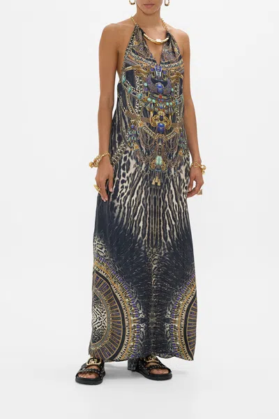 Camilla Low Back Long Dress With Neck Hardware Cat Worship In Multi