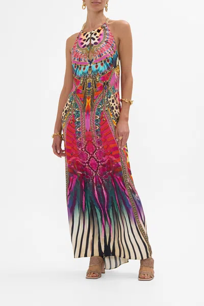 Camilla Low Back Long Dress With Neck Hardware Sahara Supernatural In Pink