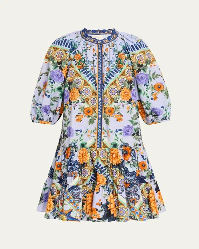 Camilla Luscious In Lisbon Puff-sleeve Shirtdress In Blue
