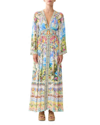 Camilla Majestic Milla Shaped Waistband Dress With Gathered Sleeves In Multi