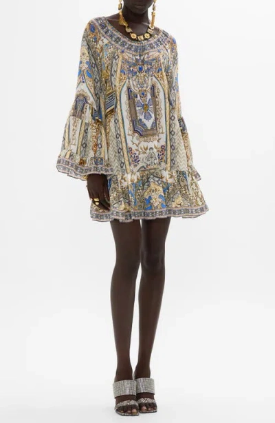 CAMILLA CAMILLA MAKE ME YOUR MOSAIC LONG SLEEVE A-LINE SILK MINIDRESS
