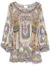 Camilla Silk A Line Frill Dress In Make Me Your Mosiac In Neutrals