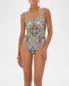 Camilla Underwire Square Neck One Piece Swimsuit In Make Me Your Mosaic In Multi