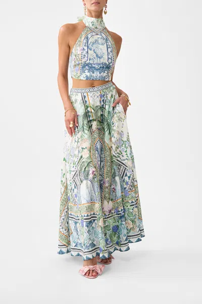 Camilla Crystal-embellished Printed Linen Maxi Skirt In Green