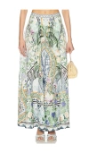 Camilla Linen Jardim Party Maxi Skirt In Green,ivory